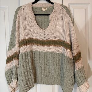 POL Women's Chunky Knit Sweater - Sage and Cream (Size M/L)